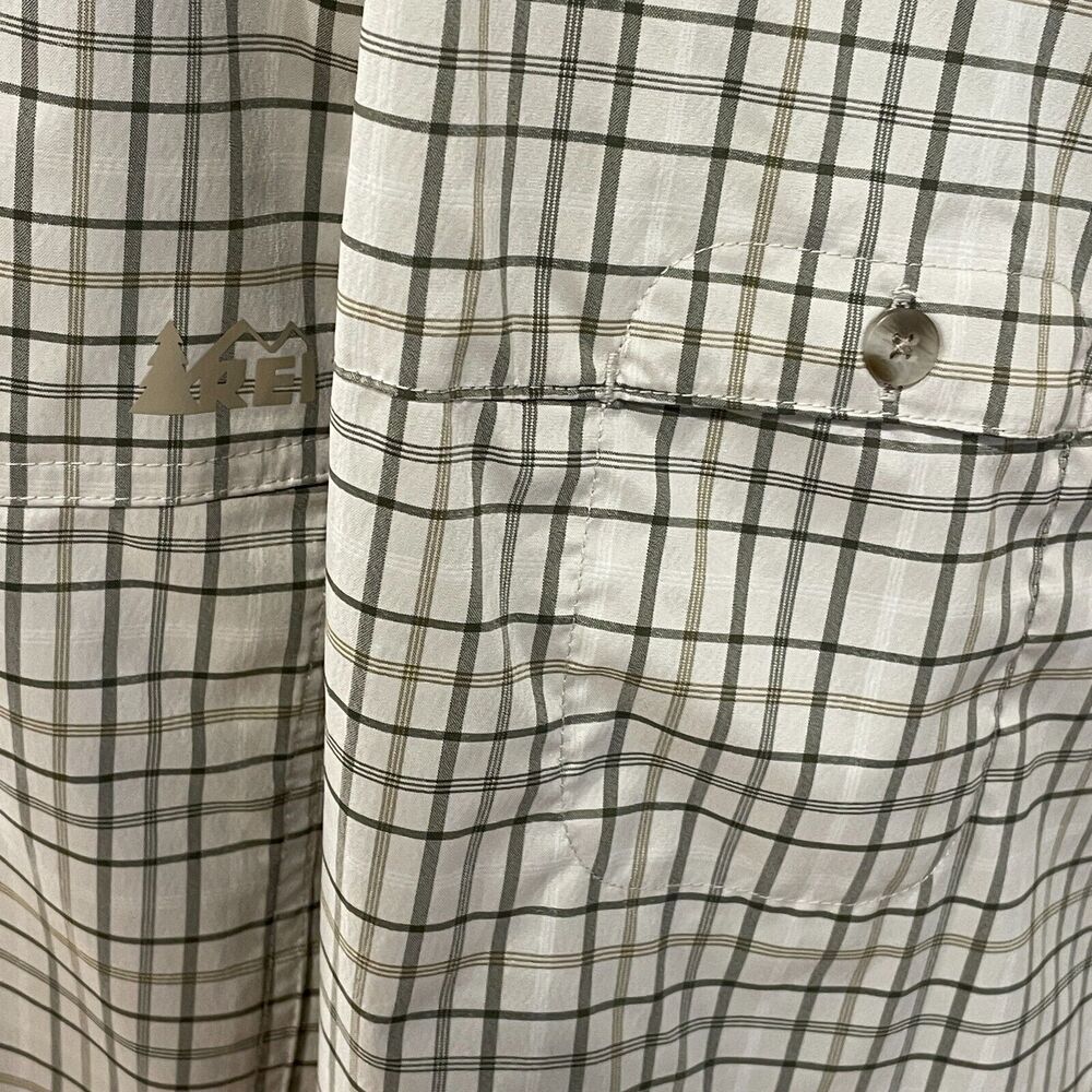 ~ REI Medium Button-Up Hiking Shirt mens brown gray quick dry tech vent stretch~ - Picture 9 of 16
